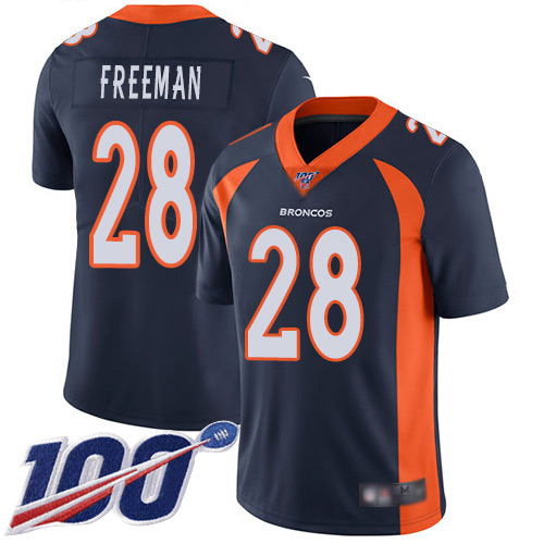 Men Denver Broncos #28 Royce Freeman Navy Blue Alternate Vapor Untouchable Limited Player 100th Season Football NFL Jersey->denver broncos->NFL Jersey
